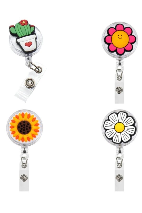 Prendedor retráctil para tarjeta de identificación - Flores, plantas.