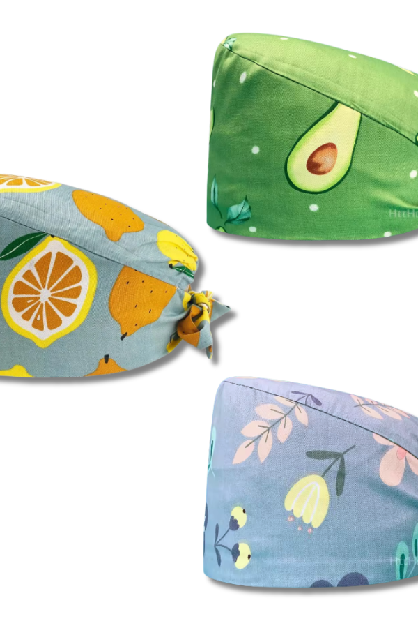 Gorro quirúrgico estampado – frutas y flores.