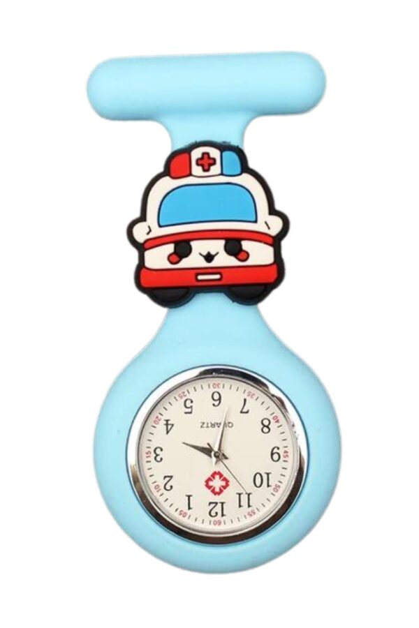 Reloj prendedor con figura de ambulancia