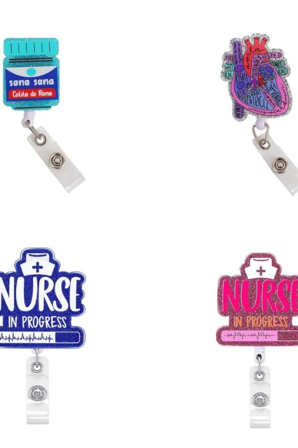 Prendedor retráctil - Diseño enfermeria con brillantina