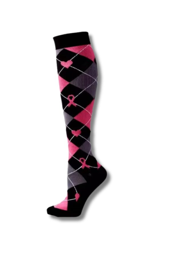 Medias de compresión unisex, diseños varios, S / M - Negra con liston y corazon rosados