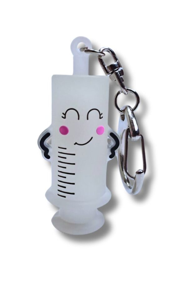 Rompe Ampollas en forma de Jeringa (PVC con mosquetón). - Blanco