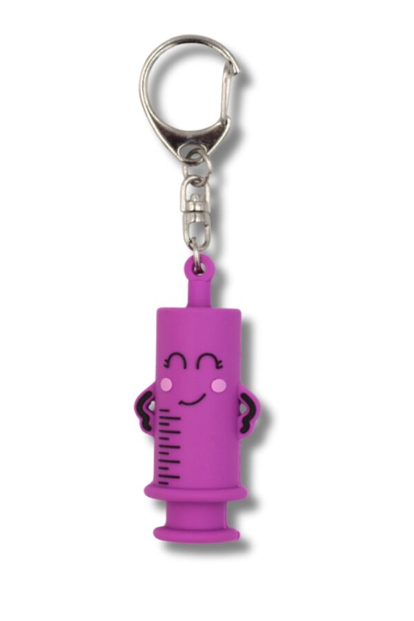 Rompe Ampollas en forma de Jeringa (PVC con mosquetón). - Violeta