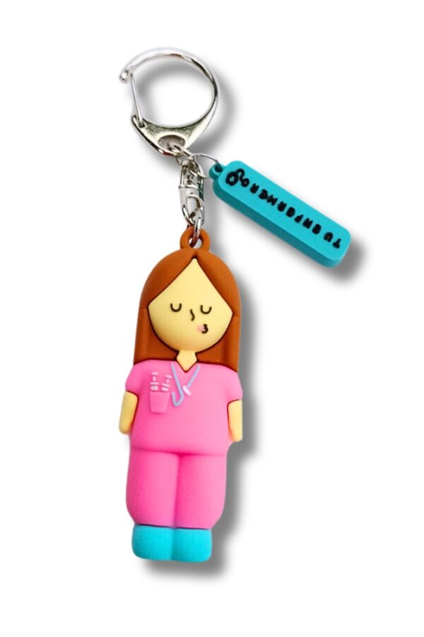Rompe Ampollas en forma de Enfermera (PVC con mosquetón). - Rosada