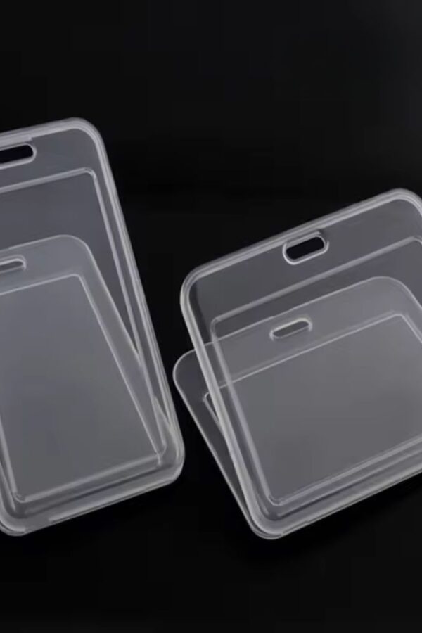 Porta Identificación transparente rigido para cinta o prendedor retractil