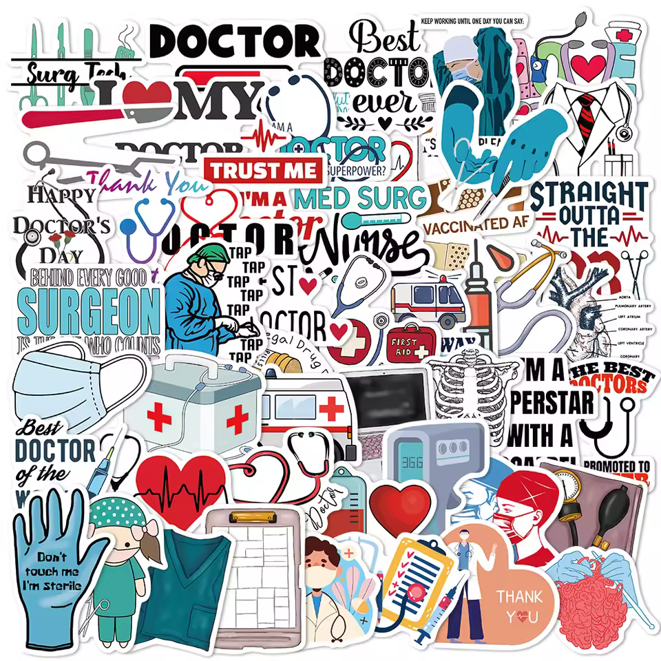 Stickers pegotines Doctores paquete con 10 un. a prueba de agua